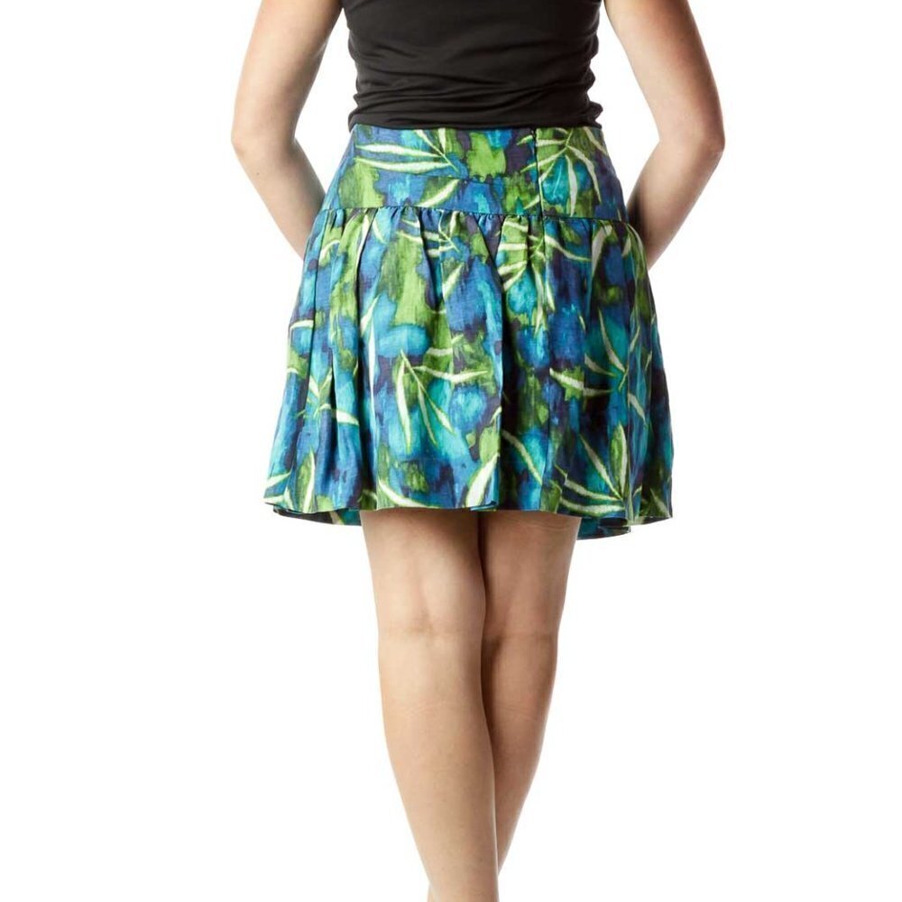Kenneth Cole New York Blue Green White Tropical Print Skirt - Picture 3 of 3